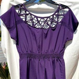 Rich Purple Dress - Size M - neck and sleeve detailing